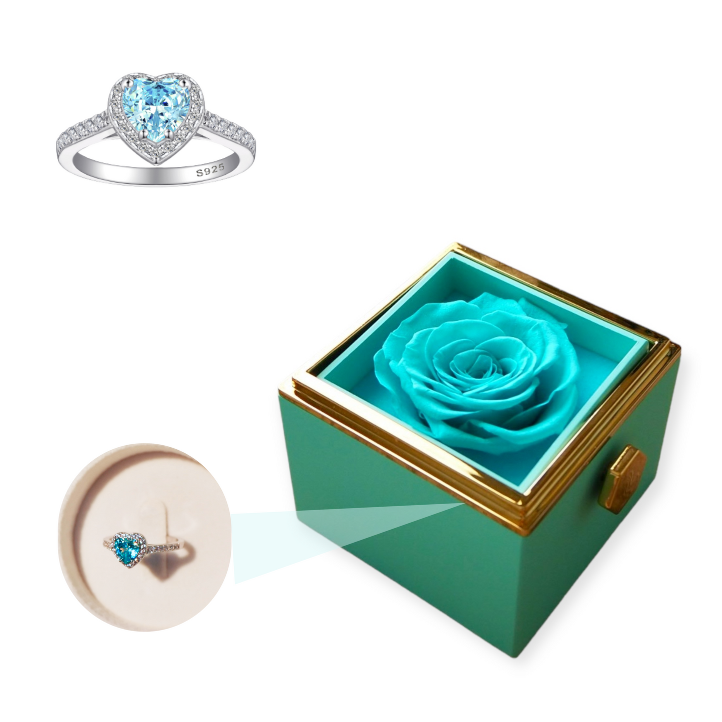 Baby Blue Eternal Rose Box w/ Heart Promise Ring