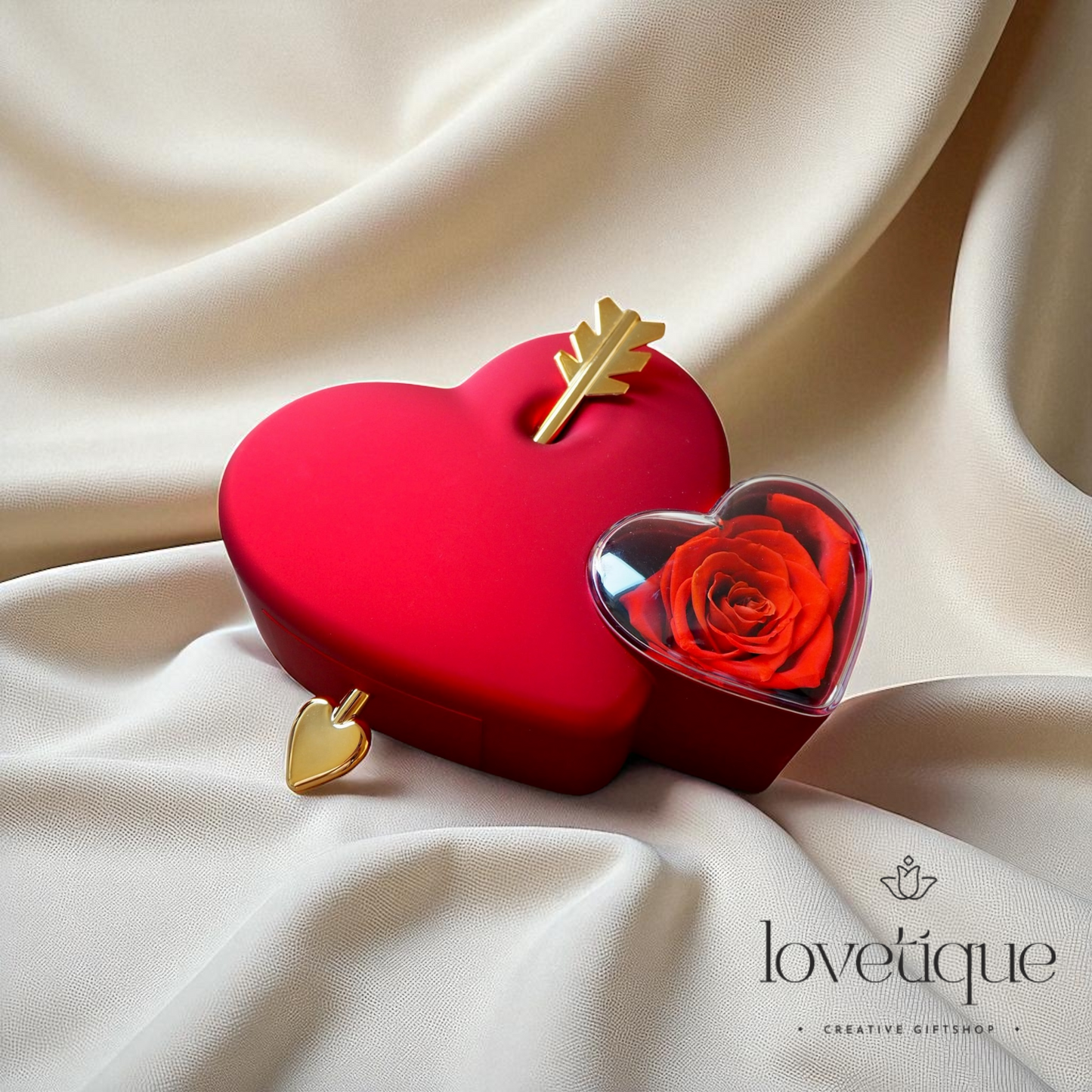Heart Jewelry Box with Eternal Rose & Promise Ring