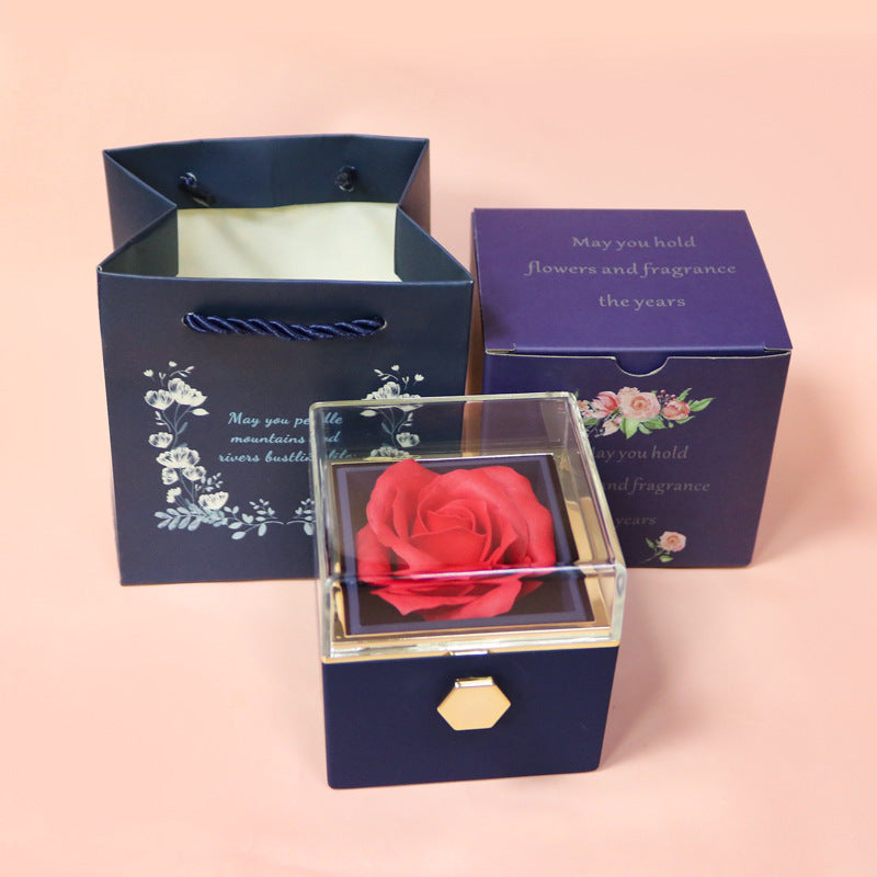 Navy Blue Eternal Rose Box w/ Heart Promise Ring