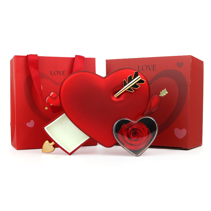 Heart Jewelry Box with Eternal Rose & Promise Ring