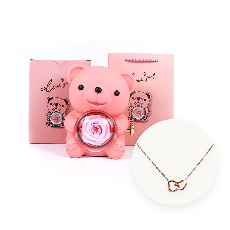 Rose Bear w/ Eternal Rose & Heart Necklace