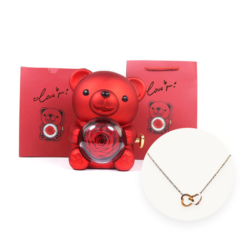 Rose Bear w/ Eternal Rose & Heart Necklace