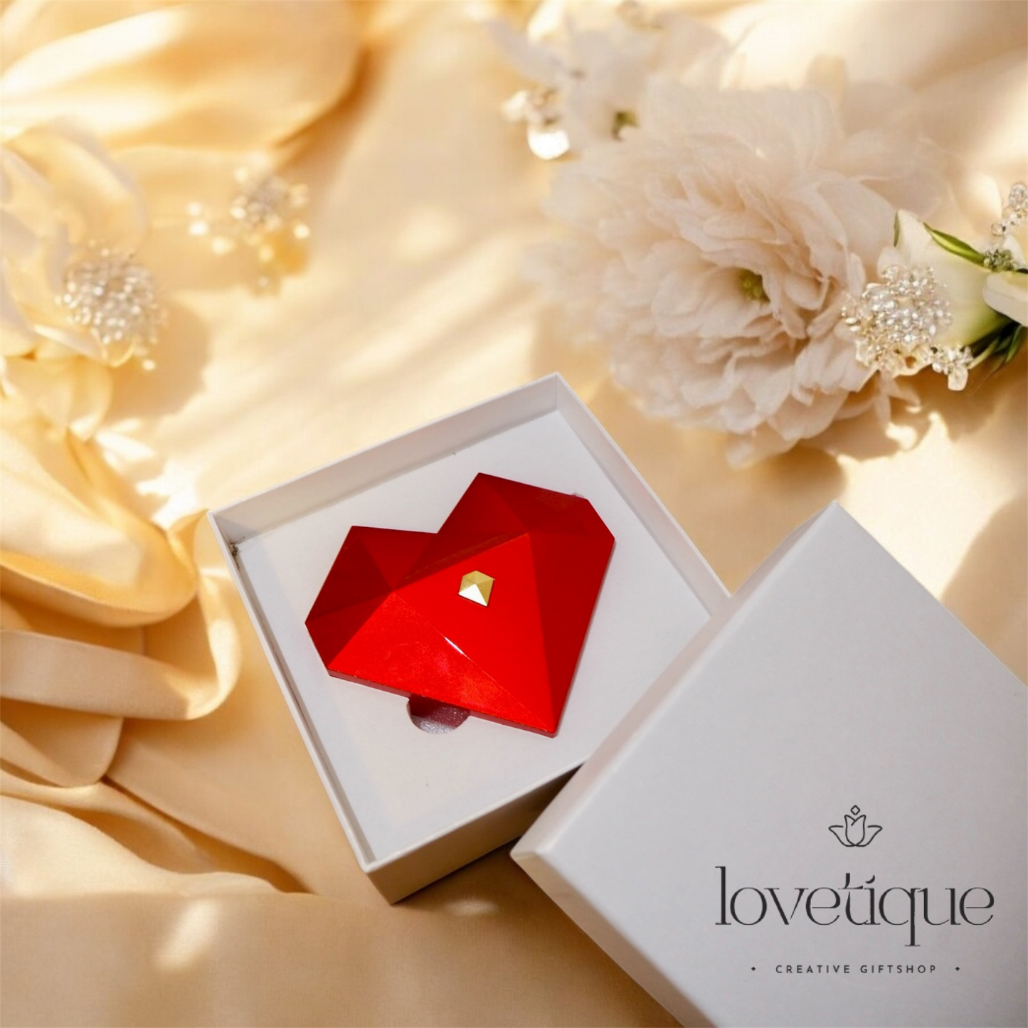 Red Heart Ring Box w/ Red Heart Promise Open Adjustable Ring