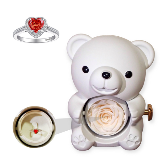 White Eternal Rose Bear W/ Promise Ring