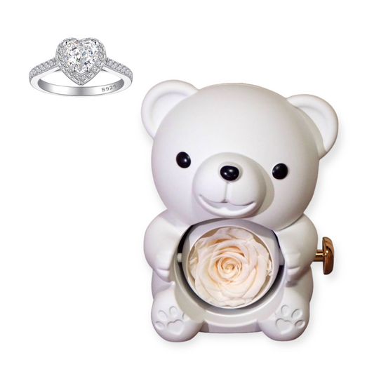 White Eternal Rose Bear W/ Promise Ring